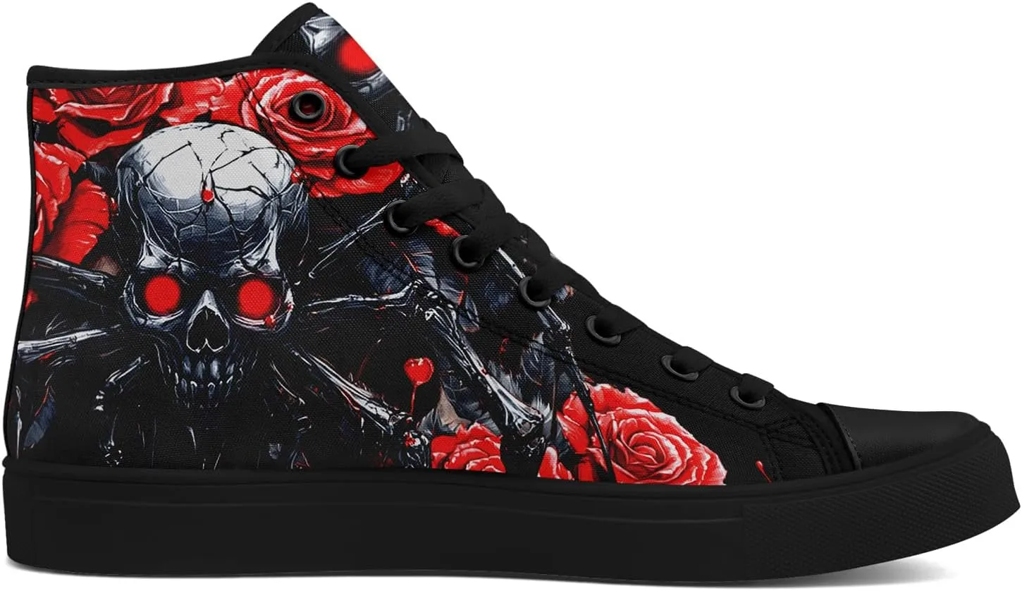 Skull Shoes for Women Men High Top Canvas Sneaker Punk Rock Joker Print Shoes Student Casual Walking Streetwear