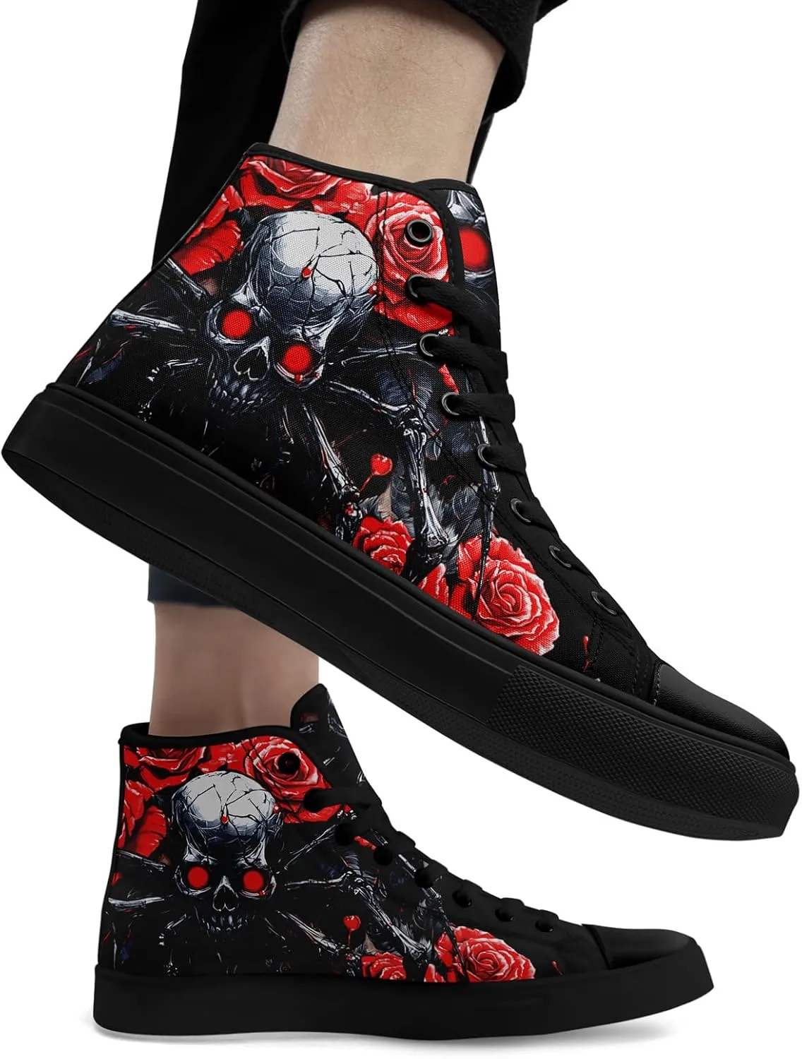 Skull Shoes for Women Men High Top Canvas Sneaker Punk Rock Joker Print Shoes Student Casual Walking Streetwear