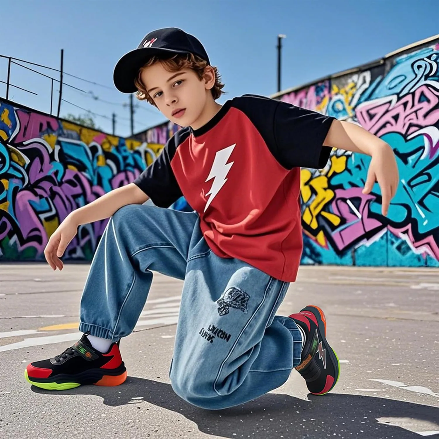 SKYWHEEL Kids Sneakers for Boys Light Up Shoes with Switch Tennis Running Athletic Shoes Toddler Size 10 to Big Kids Size 5