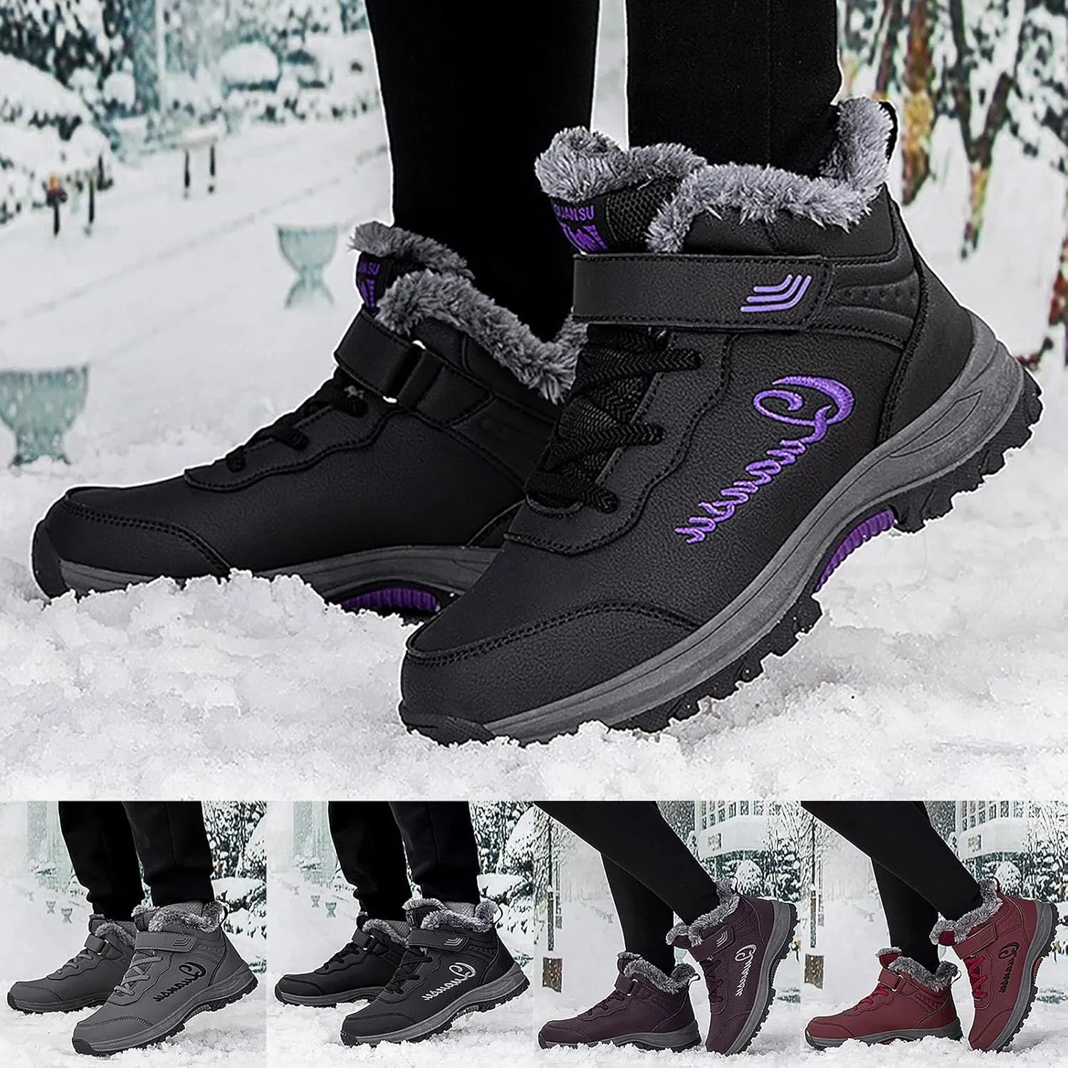 Snow Boots for Women Warm Fur lined Winter Boots Anti-Slip Comfortable Ankle Boots Cold Weather Boot Casual Fashion Lace Up Sneakers Outdoor Hiking Boots for Women Walking Shoes