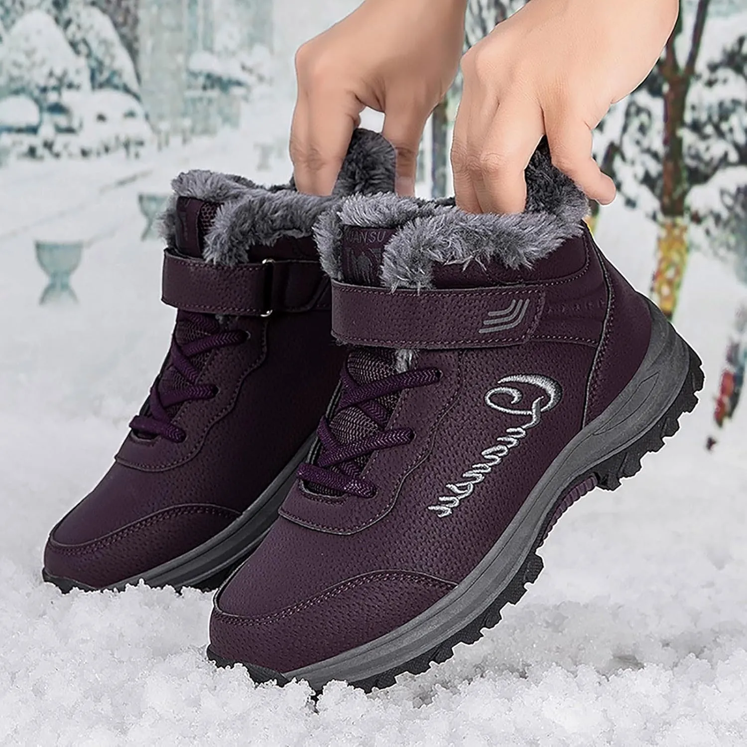 Snow Boots for Women Warm Fur lined Winter Boots Anti-Slip Comfortable Ankle Boots Cold Weather Boot Casual Fashion Lace Up Sneakers Outdoor Hiking Boots for Women Walking Shoes