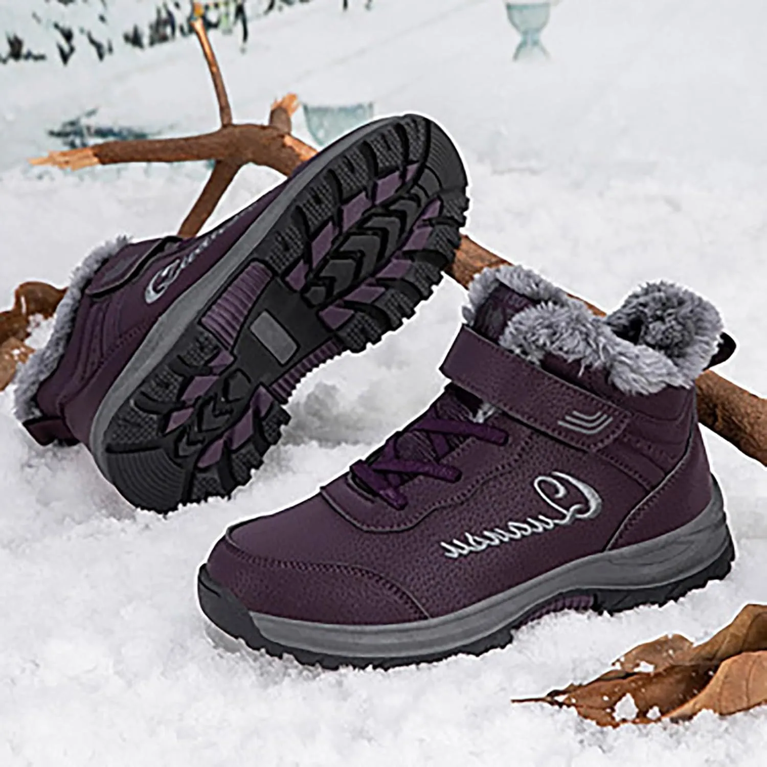 Snow Boots for Women Warm Fur lined Winter Boots Anti-Slip Comfortable Ankle Boots Cold Weather Boot Casual Fashion Lace Up Sneakers Outdoor Hiking Boots for Women Walking Shoes
