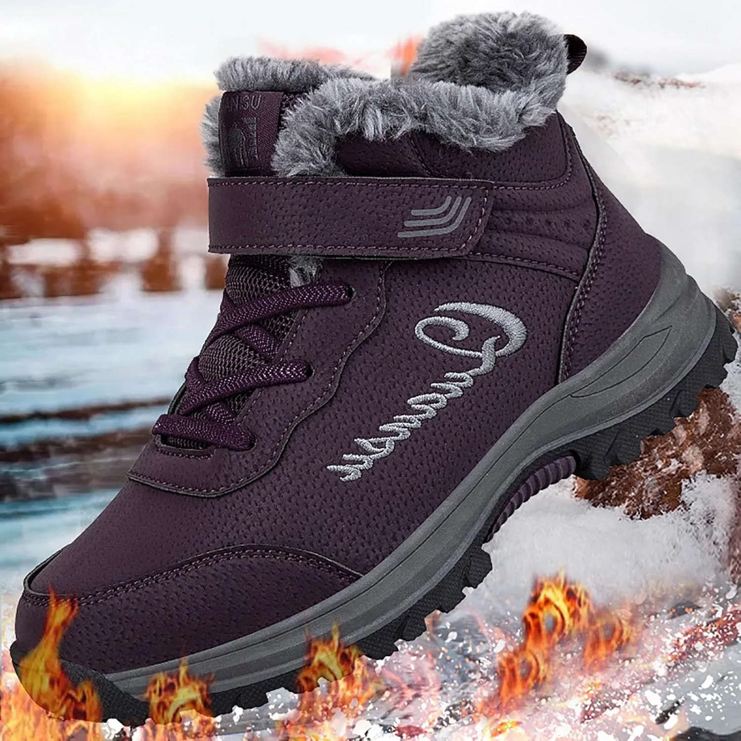 Snow Boots for Women Warm Fur lined Winter Boots Anti-Slip Comfortable Ankle Boots Cold Weather Boot Casual Fashion Lace Up Sneakers Outdoor Hiking Boots for Women Walking Shoes