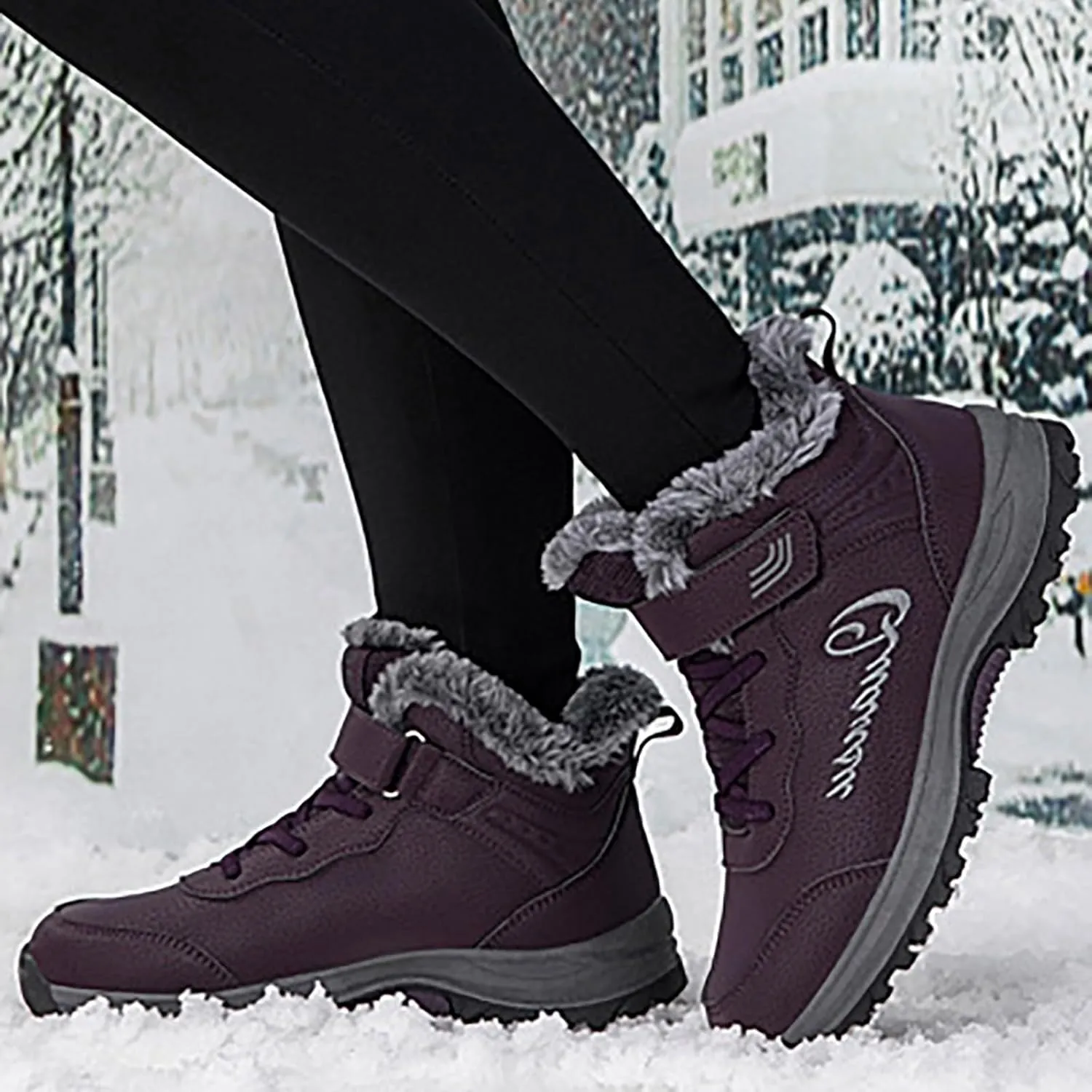 Snow Boots for Women Warm Fur lined Winter Boots Anti-Slip Comfortable Ankle Boots Cold Weather Boot Casual Fashion Lace Up Sneakers Outdoor Hiking Boots for Women Walking Shoes