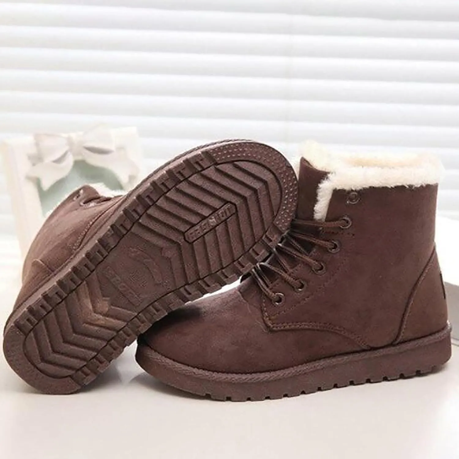 Snow Boots for Women Women's Ankle Boots Winter Cloth Lace up Round Toe Warm Comfortable Outdoor Short Leather Boots
