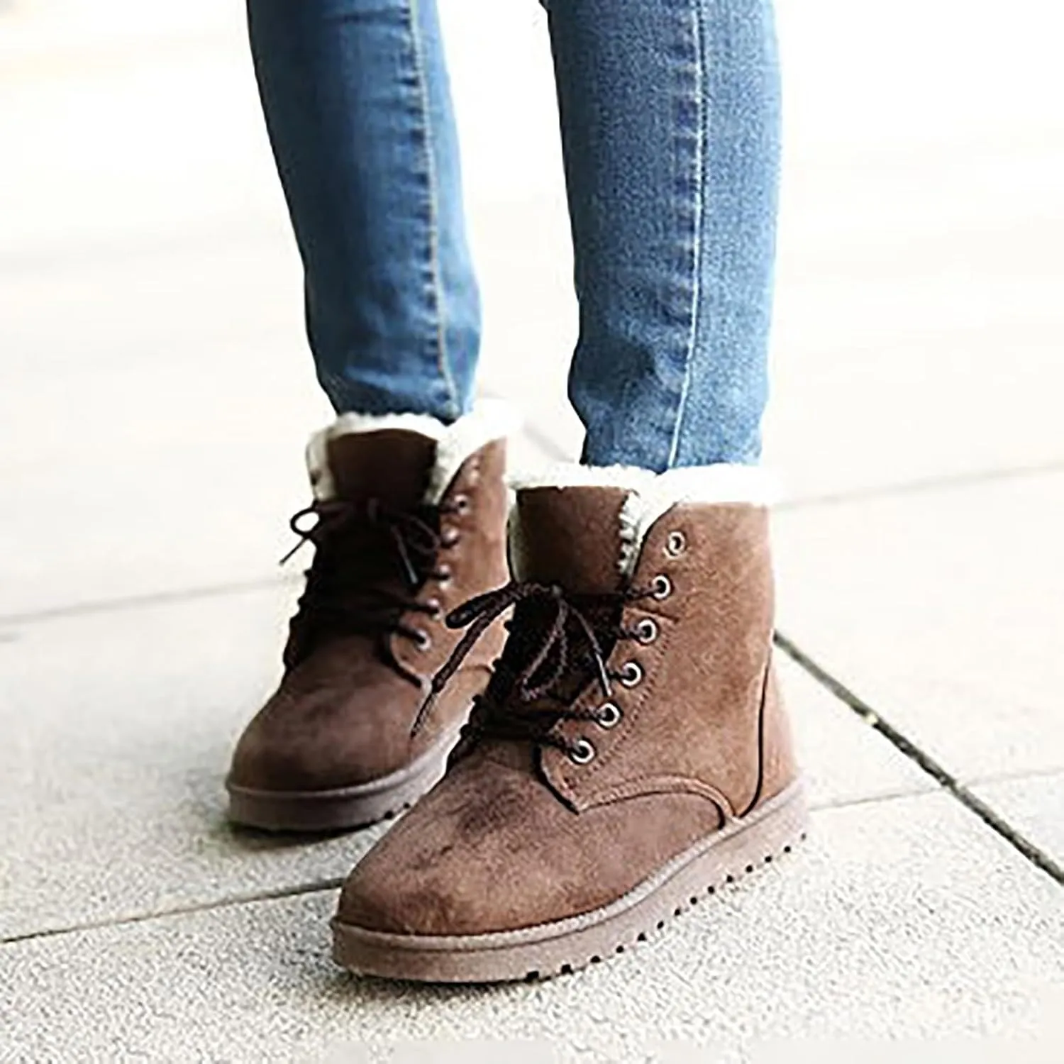 Snow Boots for Women Women's Ankle Boots Winter Cloth Lace up Round Toe Warm Comfortable Outdoor Short Leather Boots