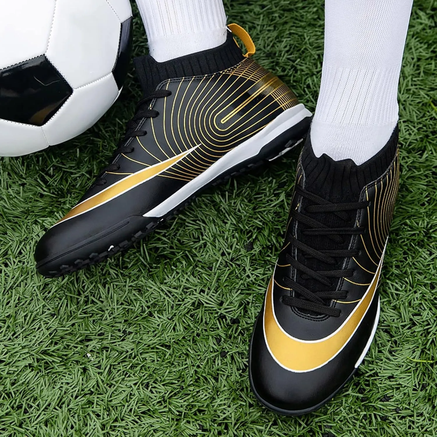 Soccer Cleats Boys,Casual High-top Turf Youth Football Cleats,Comfortable Breathable TF Cleats Kids Football Shoes,Non-Slip,for Outdoor/Athletics