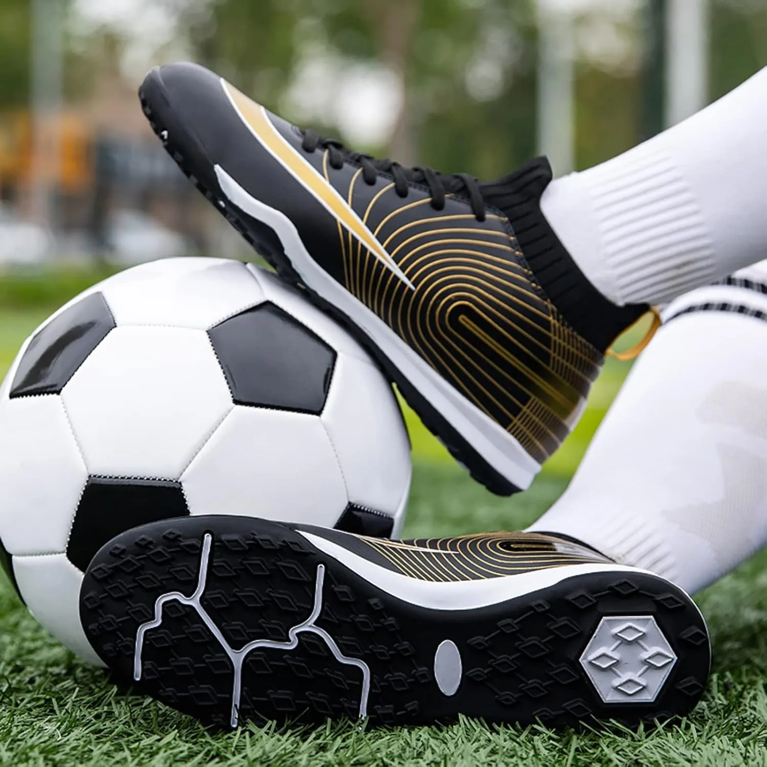 Soccer Cleats Boys,Casual High-top Turf Youth Football Cleats,Comfortable Breathable TF Cleats Kids Football Shoes,Non-Slip,for Outdoor/Athletics