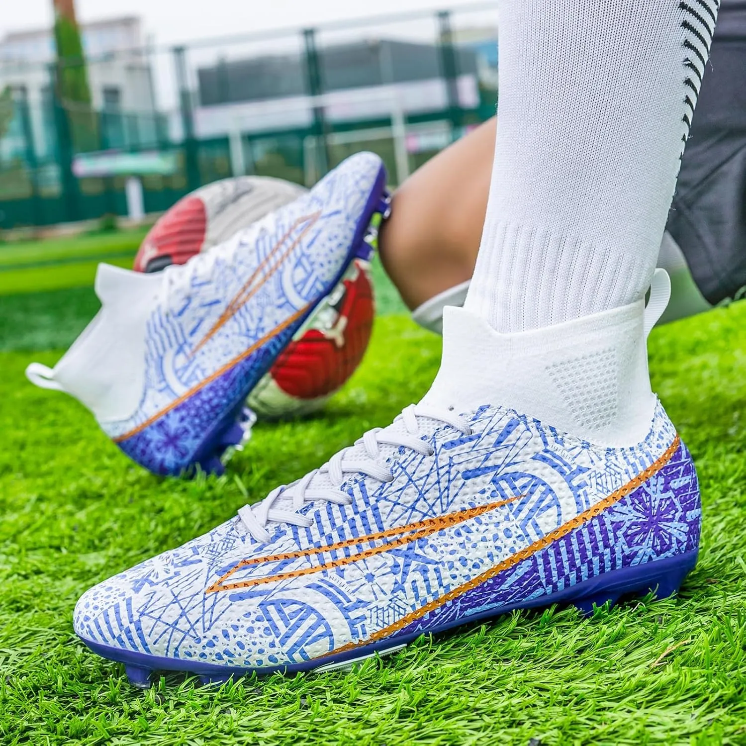 Soccer Cleats for Mens Womens Turf Soccer Shoes Indoor Footall Cleats High Ankle TF AG FG Football Boots Wide Training Sneaker