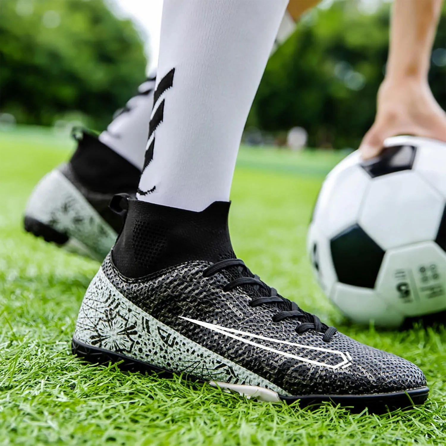 Soccer Cleats for Mens Womens Turf Soccer Shoes Indoor Footall Cleats High Ankle TF AG FG Football Boots Wide Training Sneaker
