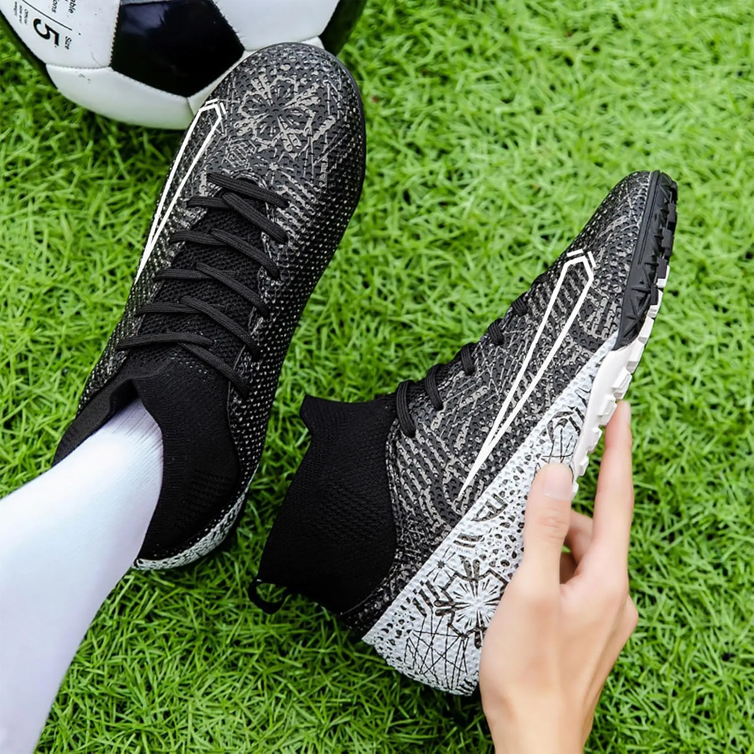 Soccer Cleats for Mens Womens Turf Soccer Shoes Indoor Footall Cleats High Ankle TF AG FG Football Boots Wide Training Sneaker
