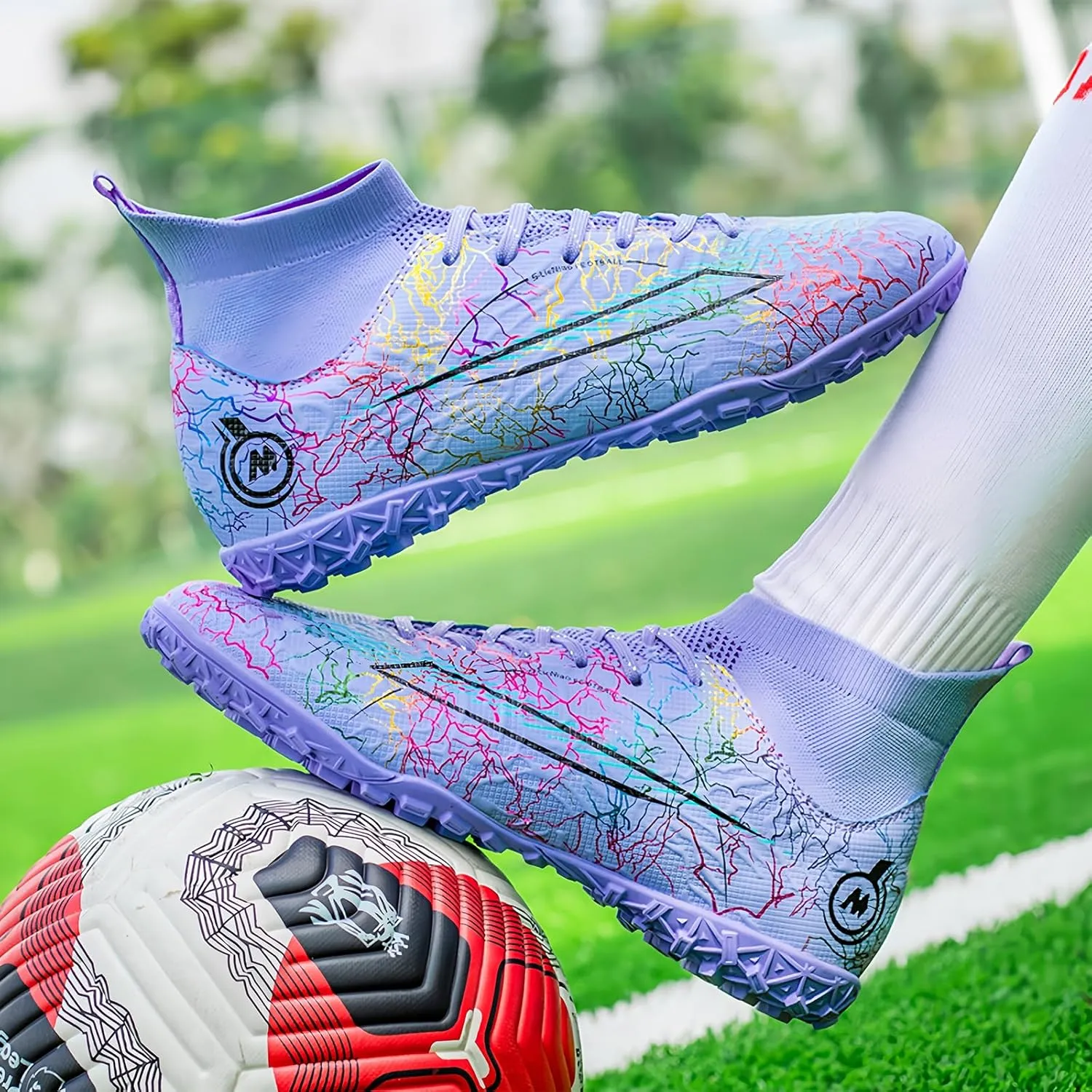 Soccer Cleats for Mens Womens Turf Soccer Shoes Indoor Footall Cleats High Ankle TF AG FG Football Boots Wide Training Sneaker