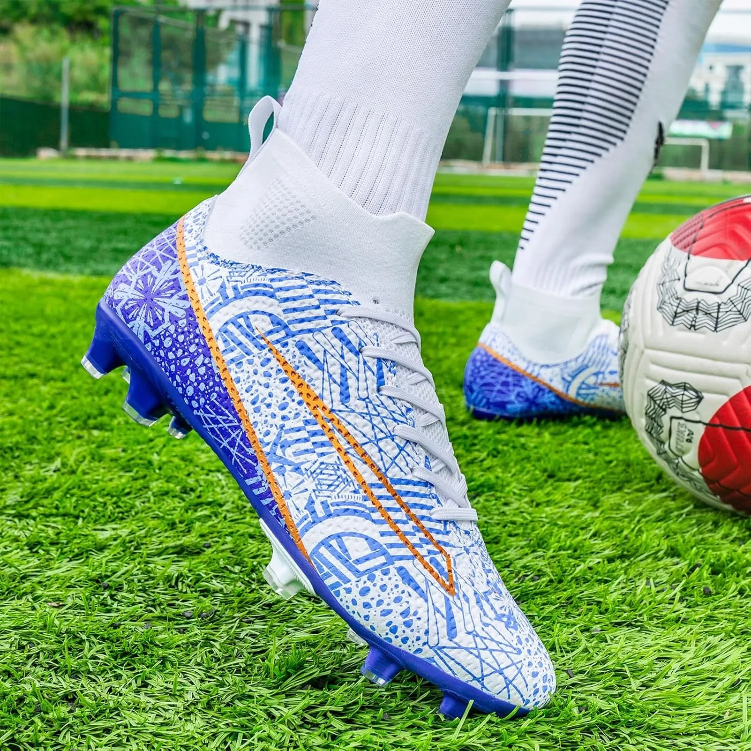 Soccer Cleats for Mens Womens Turf Soccer Shoes Indoor Footall Cleats High Ankle TF AG FG Football Boots Wide Training Sneaker