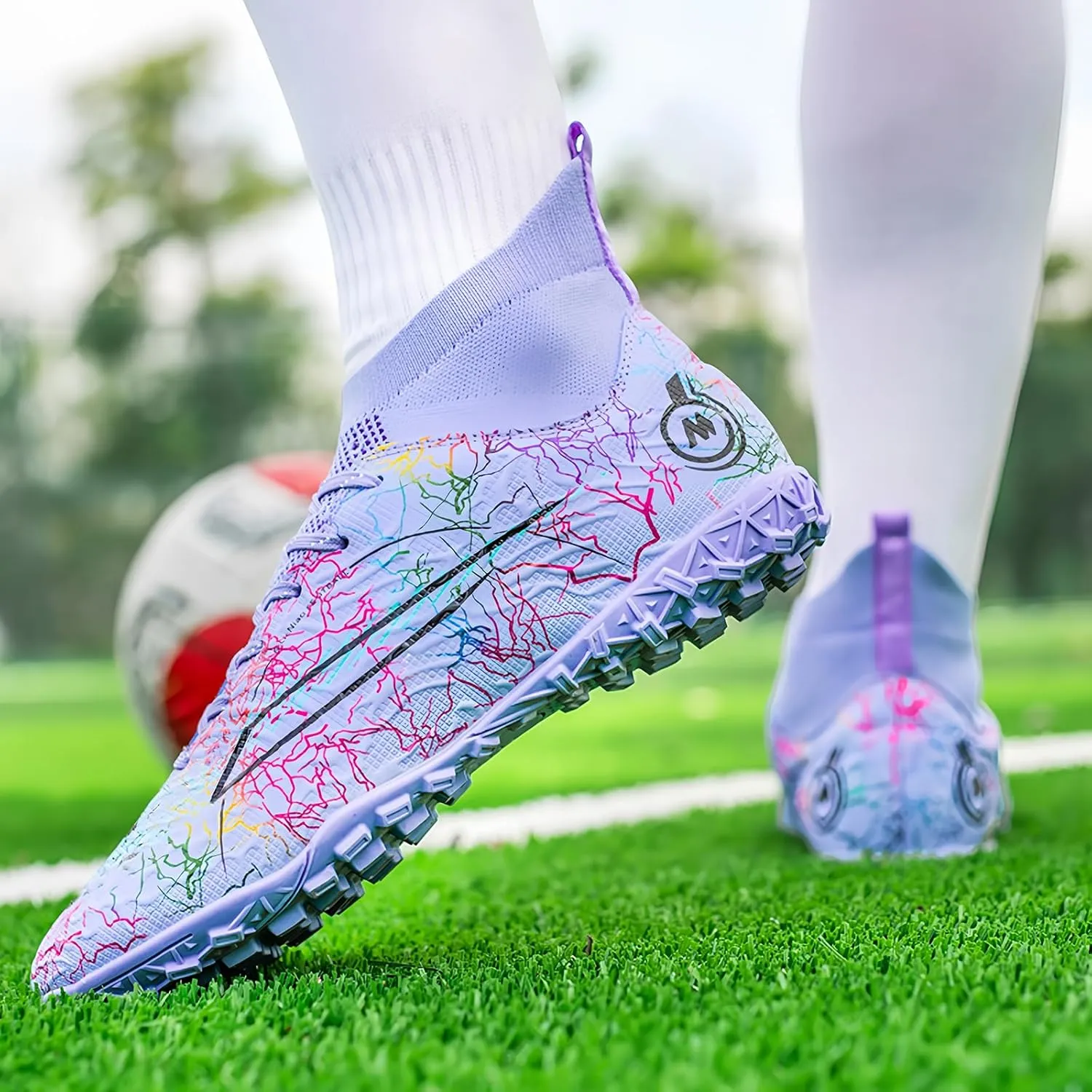 Soccer Cleats for Mens Womens Turf Soccer Shoes Indoor Footall Cleats High Ankle TF AG FG Football Boots Wide Training Sneaker