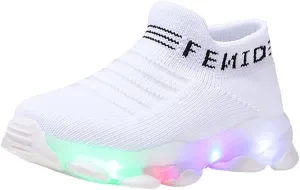 Toddler Baby Boys Girls Sneakers Fashion LED Light Luminous Breathable Comfy Slip On Lightweight Running Sport Shoes