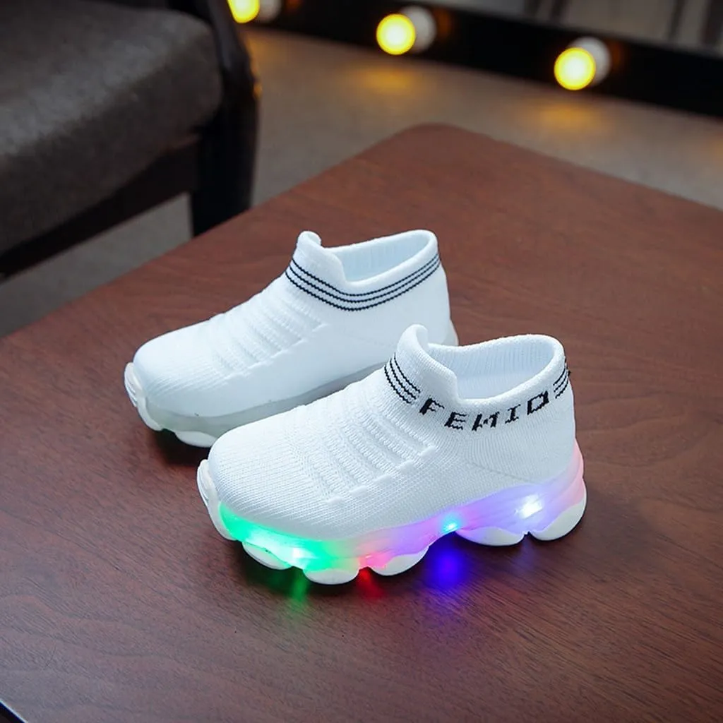 Toddler Baby Boys Girls Sneakers Fashion LED Light Luminous Breathable Comfy Slip On Lightweight Running Sport Shoes