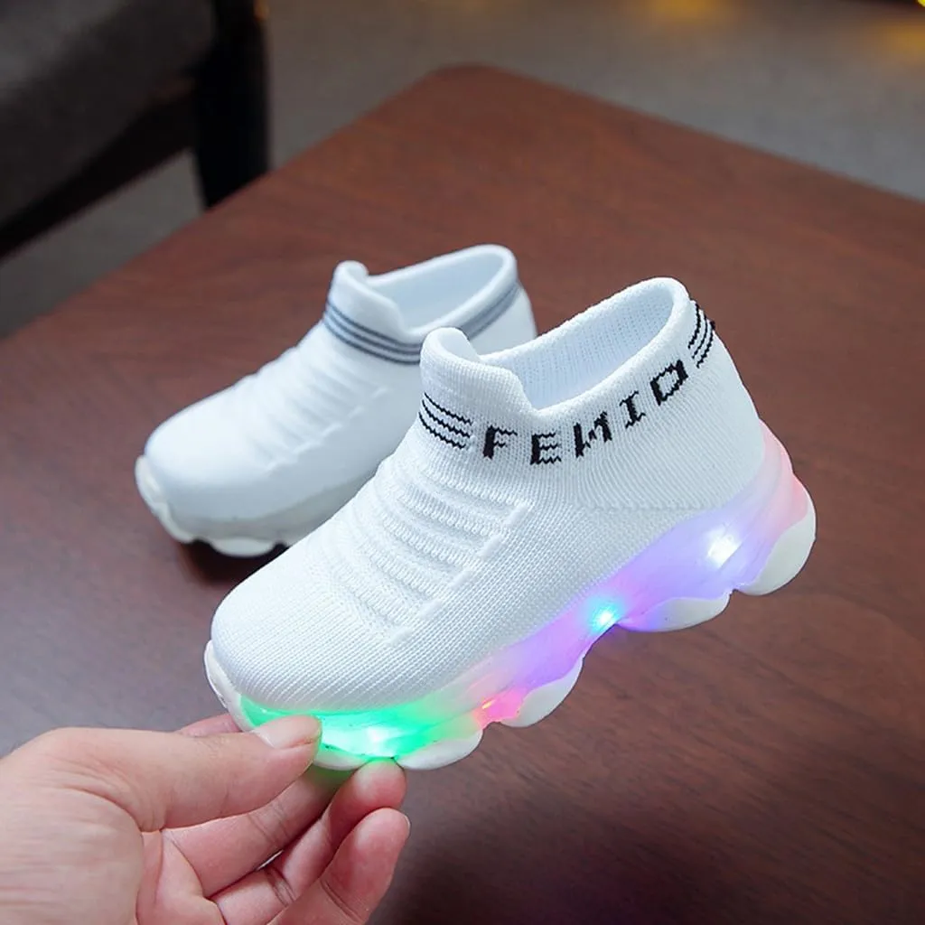 Toddler Baby Boys Girls Sneakers Fashion LED Light Luminous Breathable Comfy Slip On Lightweight Running Sport Shoes