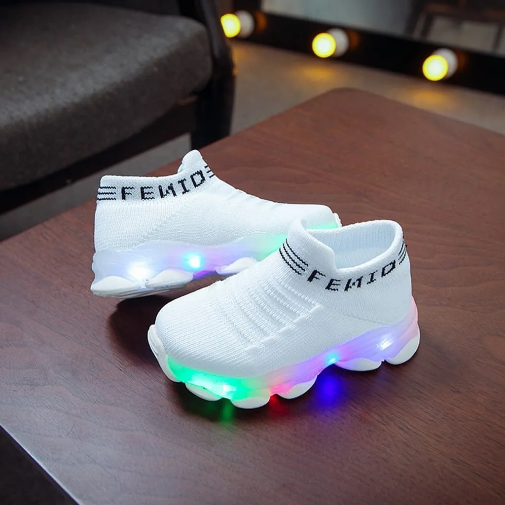 Toddler Baby Boys Girls Sneakers Fashion LED Light Luminous Breathable Comfy Slip On Lightweight Running Sport Shoes