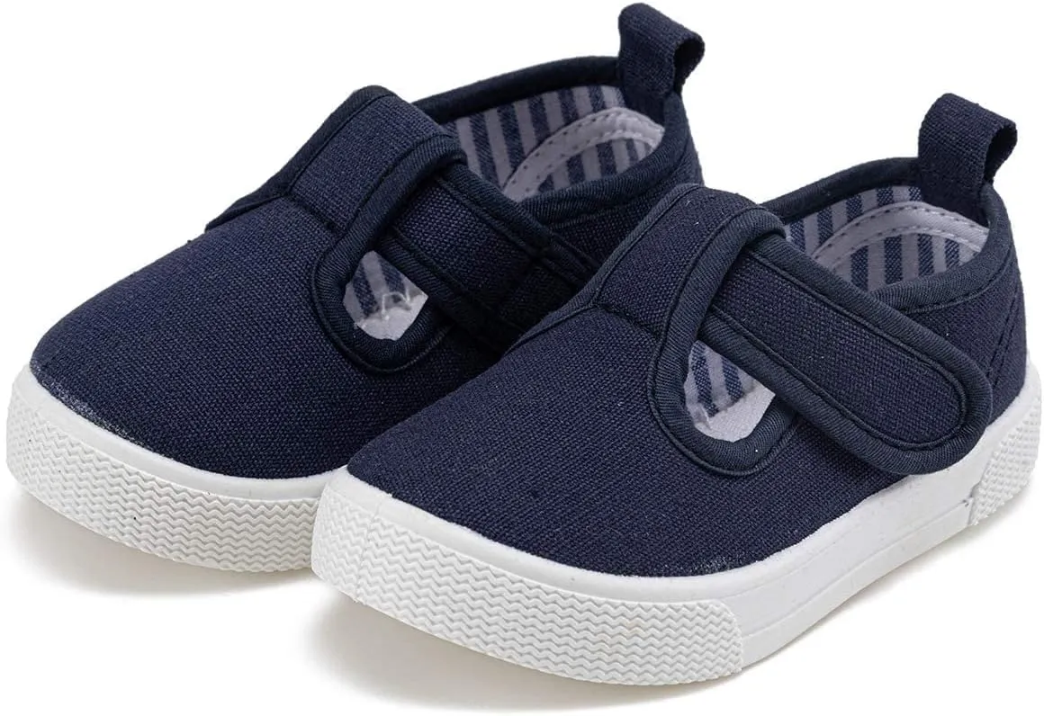 Toddler Boys Girls T-Strap Canvas Sneakers for Little Kids Classical Comfortable Mary Jane Canvas Flats, Non-Slip Casual Canvas Sneaker for Little Kids