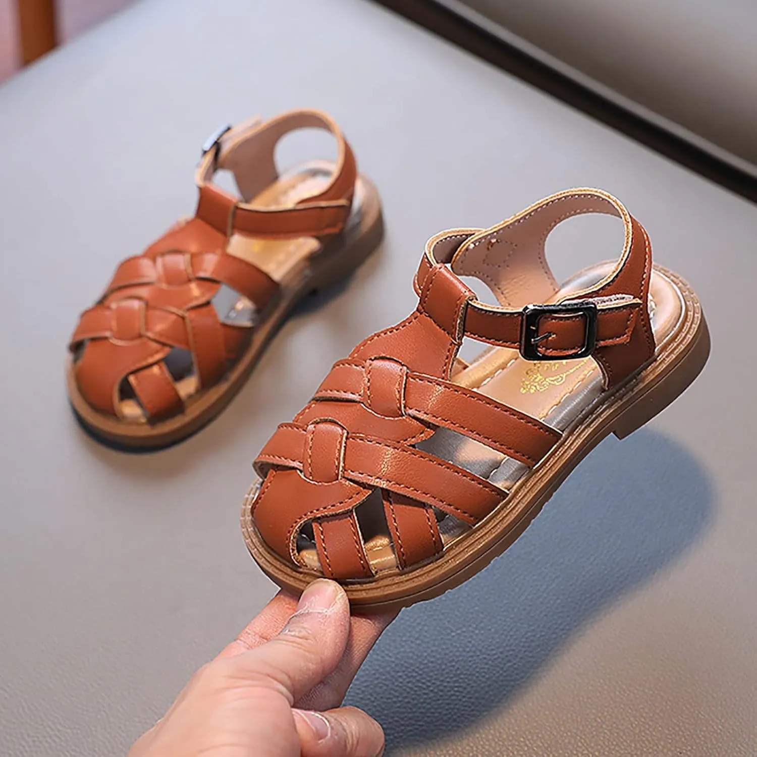 Toddler Girl Sandals Size 6 Girls Sandals Toddler Little Kid Closed Toe T Strap Flats Girls Sandals Size 9
