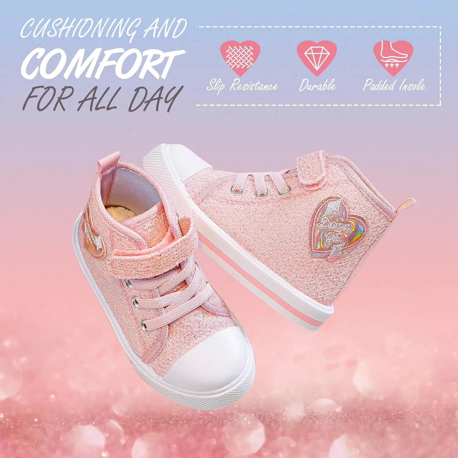 Toddler Girls Sneakers Kids High Top Casual Canvas Shoes with Sparkle Color Change Flipping Sequins