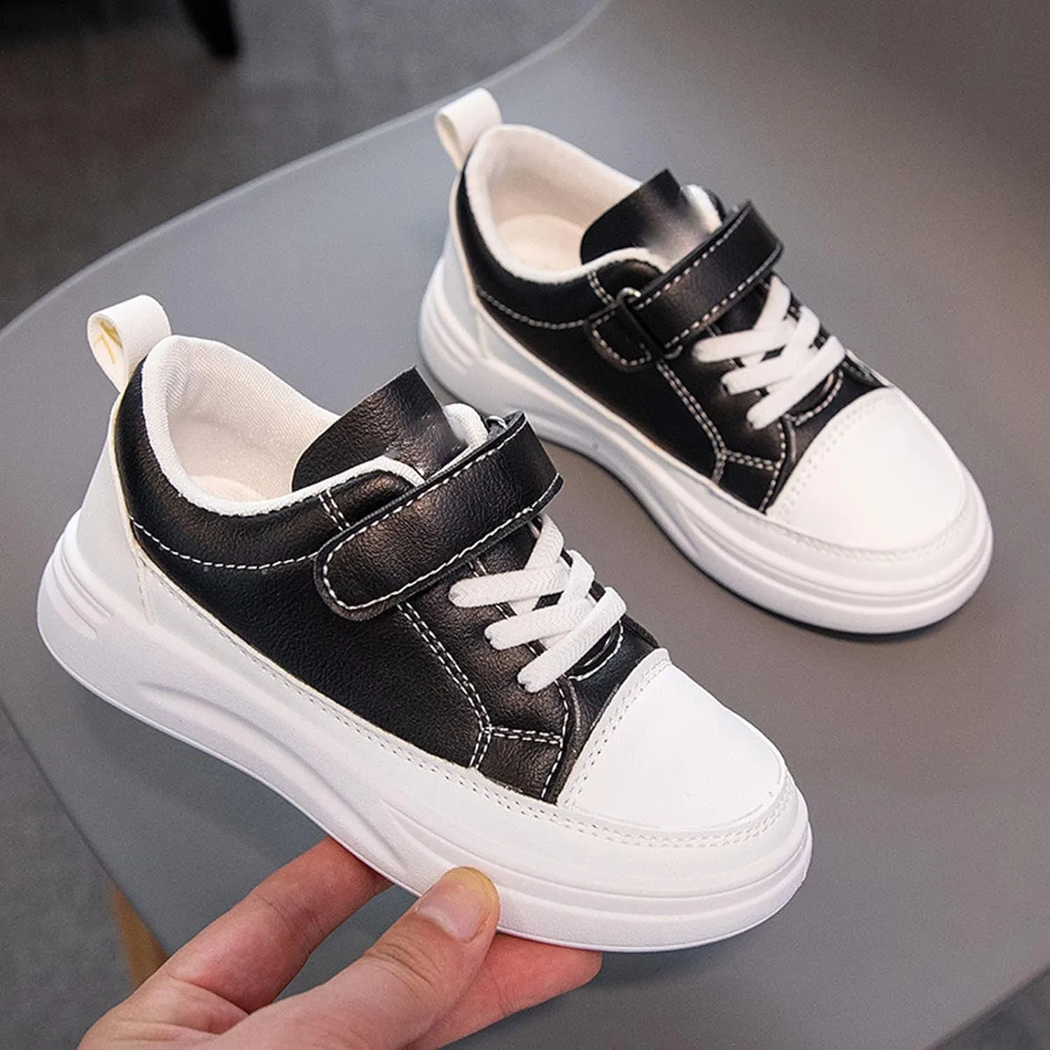 Toddler Shoes for Boys Girls, Kids Low Top Leather Sneakers Running Walking Shoes Breathable Lightweight Non-Slip