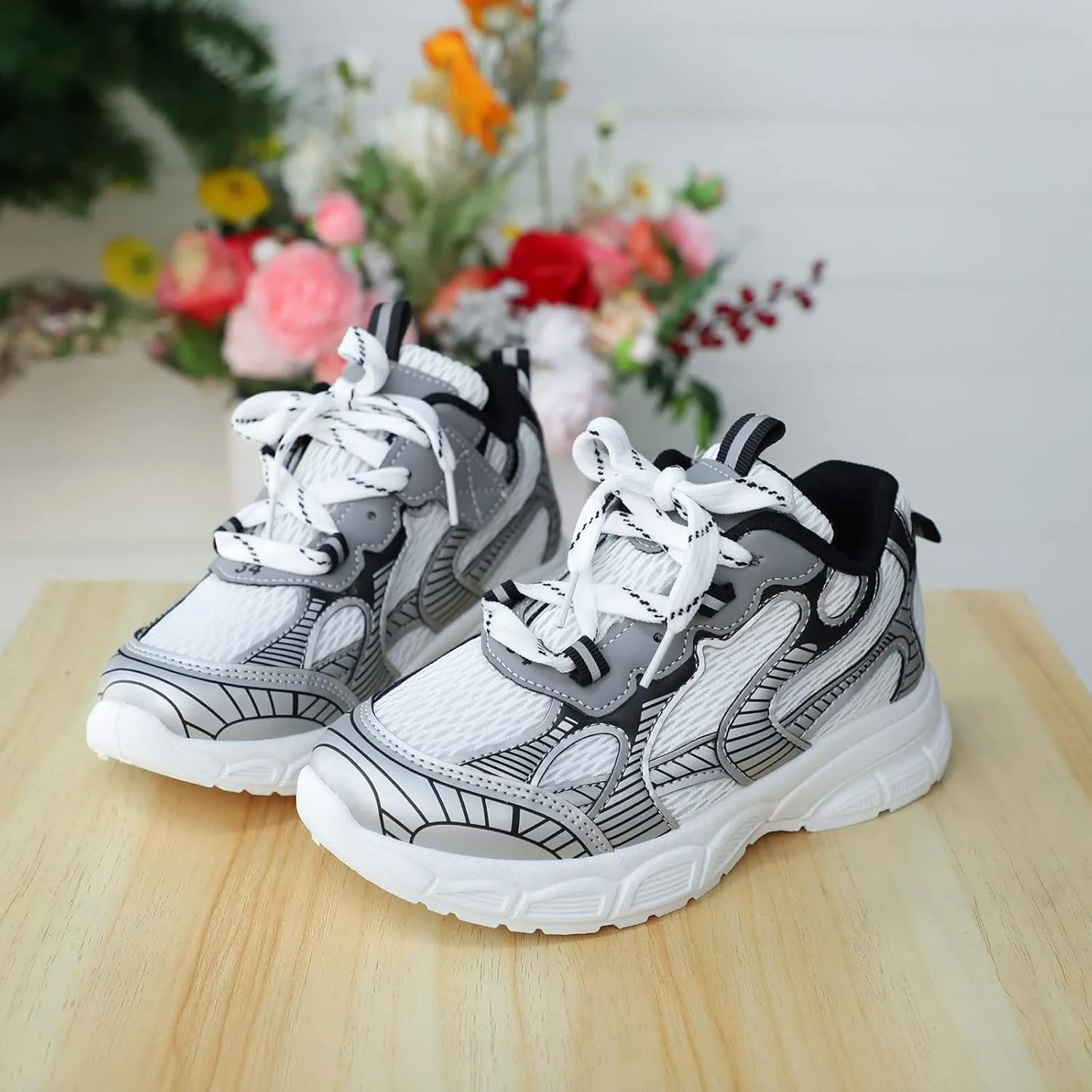 Toddler Sneakers Boys Girls Tennis Shoes Kids Mesh Breathable Sneakers Non Slip Lace-up Running Athletic Sports Shoes