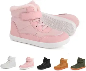 Toddler/Little Kids/Big Kids Waterproof High Top Winter Snow Boots,Girls Boys Wide Toe Box Barefoot Boots Shoes,Kids Minimalist Barefoot Hiking Shoes,Zero Drop Sole