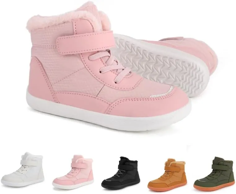 Toddler/Little Kids/Big Kids Waterproof High Top Winter Snow Boots,Girls Boys Wide Toe Box Barefoot Boots Shoes,Kids Minimalist Barefoot Hiking Shoes,Zero Drop Sole