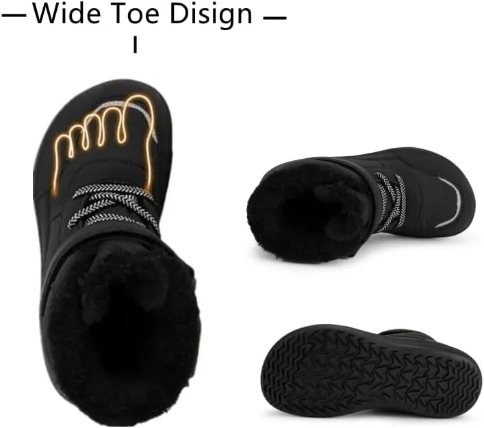 Toddler/Little Kids/Big Kids Waterproof High Top Winter Snow Boots,Girls Boys Wide Toe Box Barefoot Boots Shoes,Kids Minimalist Barefoot Hiking Shoes,Zero Drop Sole