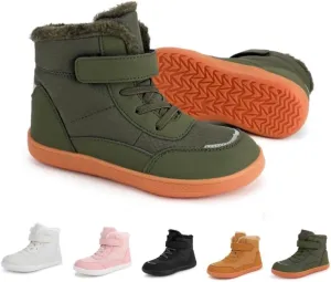 Toddler/Little Kids/Big Kids Waterproof High Top Winter Snow Boots,Girls Boys Wide Toe Box Barefoot Boots Shoes,Kids Minimalist Barefoot Hiking Shoes,Zero Drop Sole