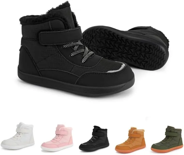 Toddler/Little Kids/Big Kids Waterproof High Top Winter Snow Boots,Girls Boys Wide Toe Box Barefoot Boots Shoes,Kids Minimalist Barefoot Hiking Shoes,Zero Drop Sole