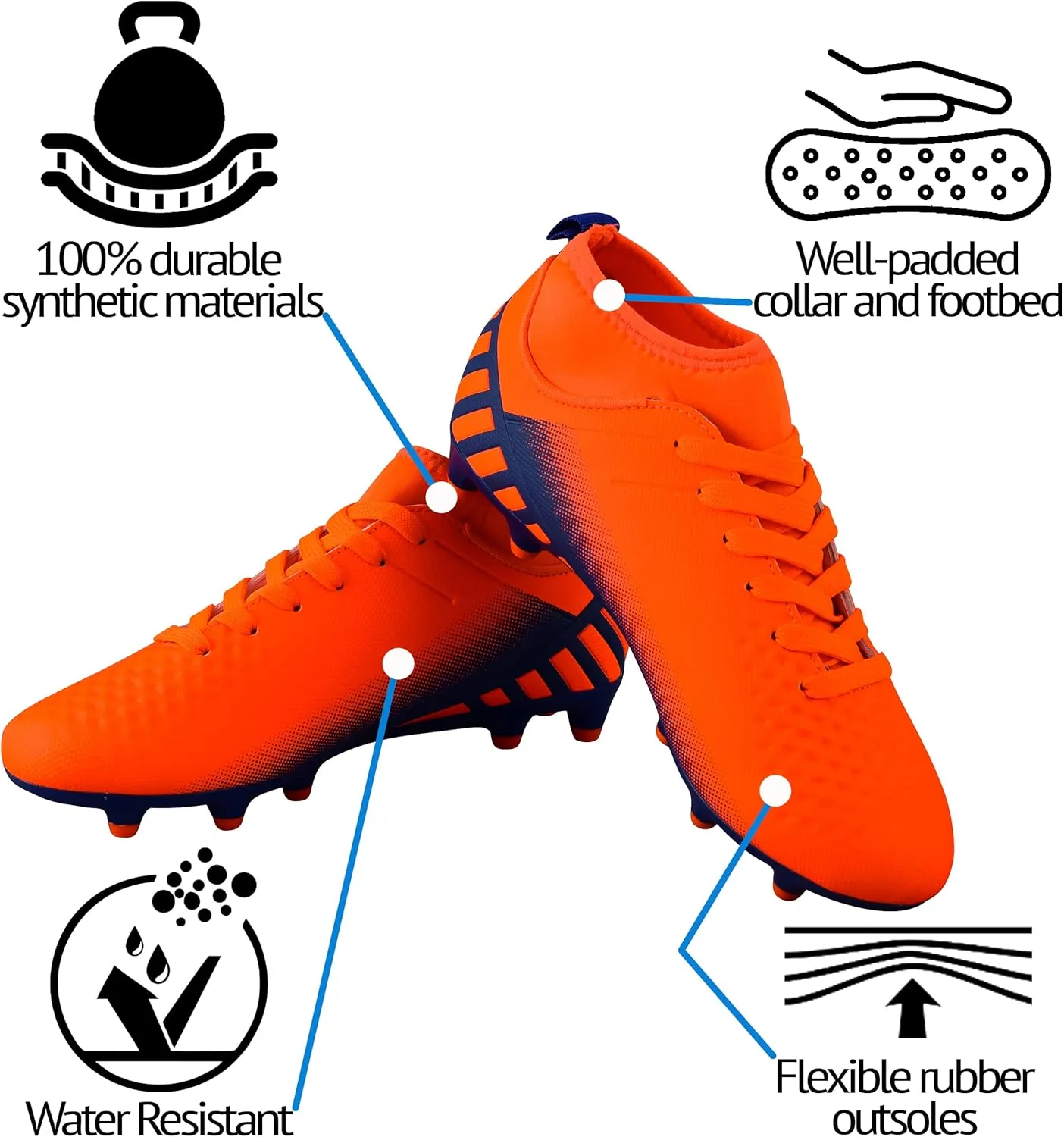 Vizari Santos Firm Ground Kids Soccer Cleats | Girls and Boys Soccer Cleats Embossed Synthetic Upper with Built-in Sock | Mid-Cut Football Shoes with Molded TPU Outsole for Maximum Traction