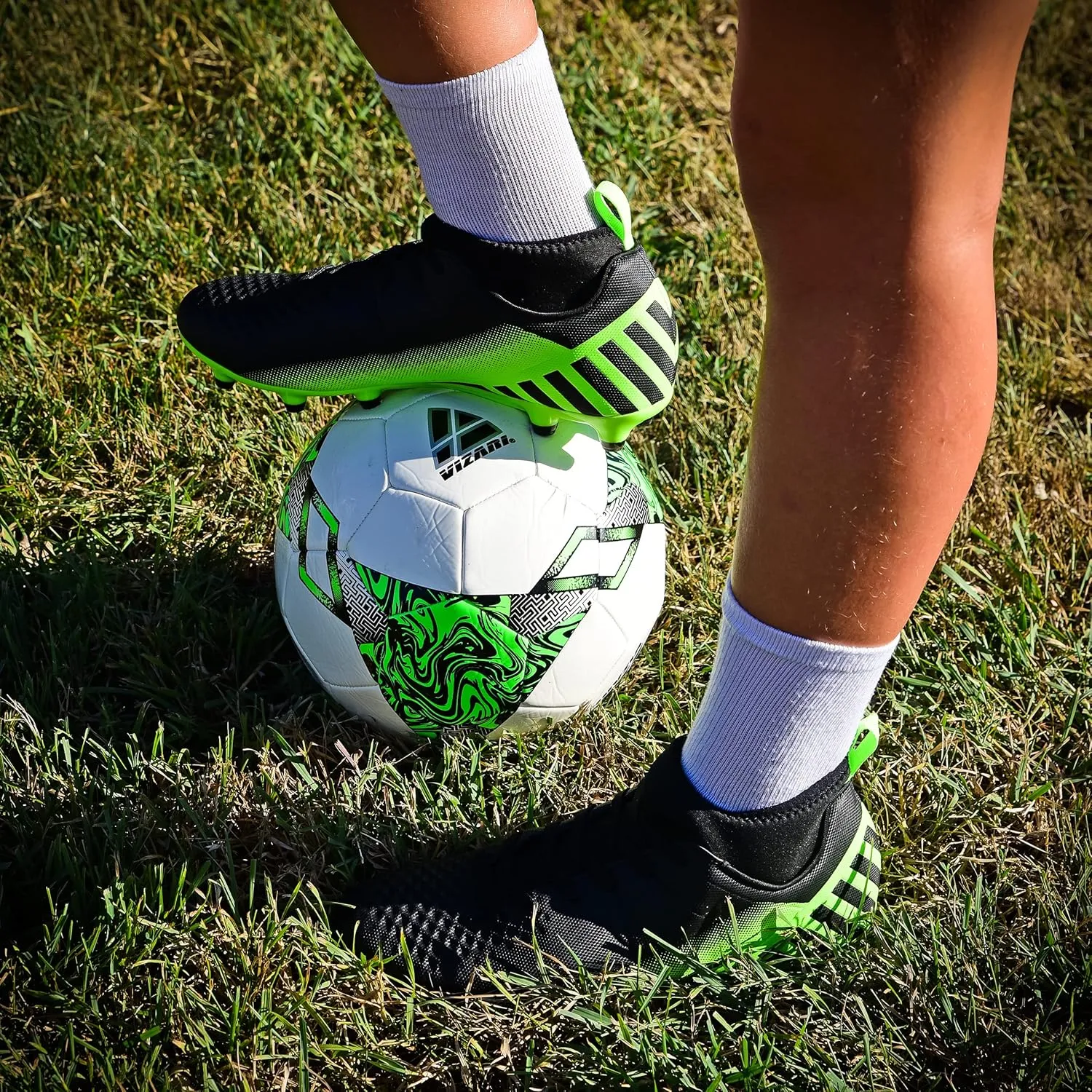 Vizari Santos Firm Ground Kids Soccer Cleats | Girls and Boys Soccer Cleats Embossed Synthetic Upper with Built-in Sock | Mid-Cut Football Shoes with Molded TPU Outsole for Maximum Traction