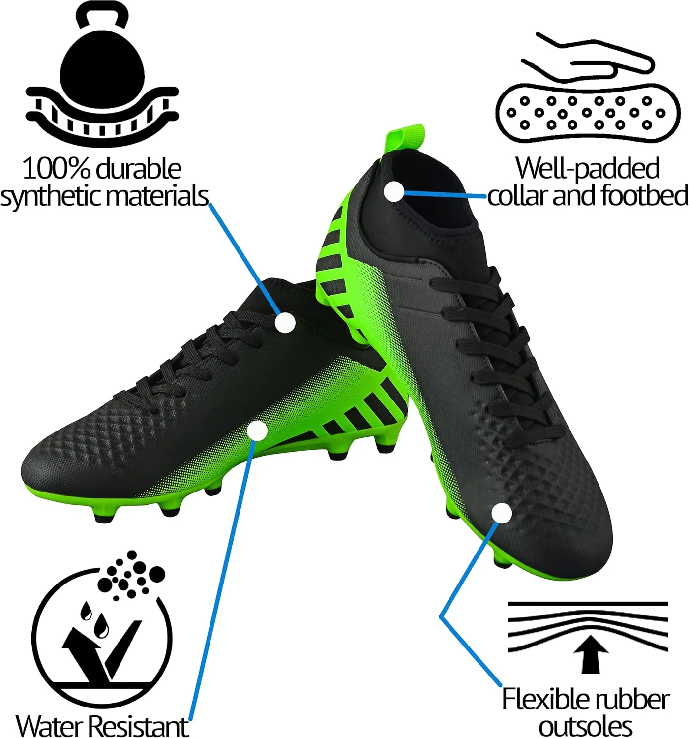 Vizari Santos Firm Ground Kids Soccer Cleats | Girls and Boys Soccer Cleats Embossed Synthetic Upper with Built-in Sock | Mid-Cut Football Shoes with Molded TPU Outsole for Maximum Traction