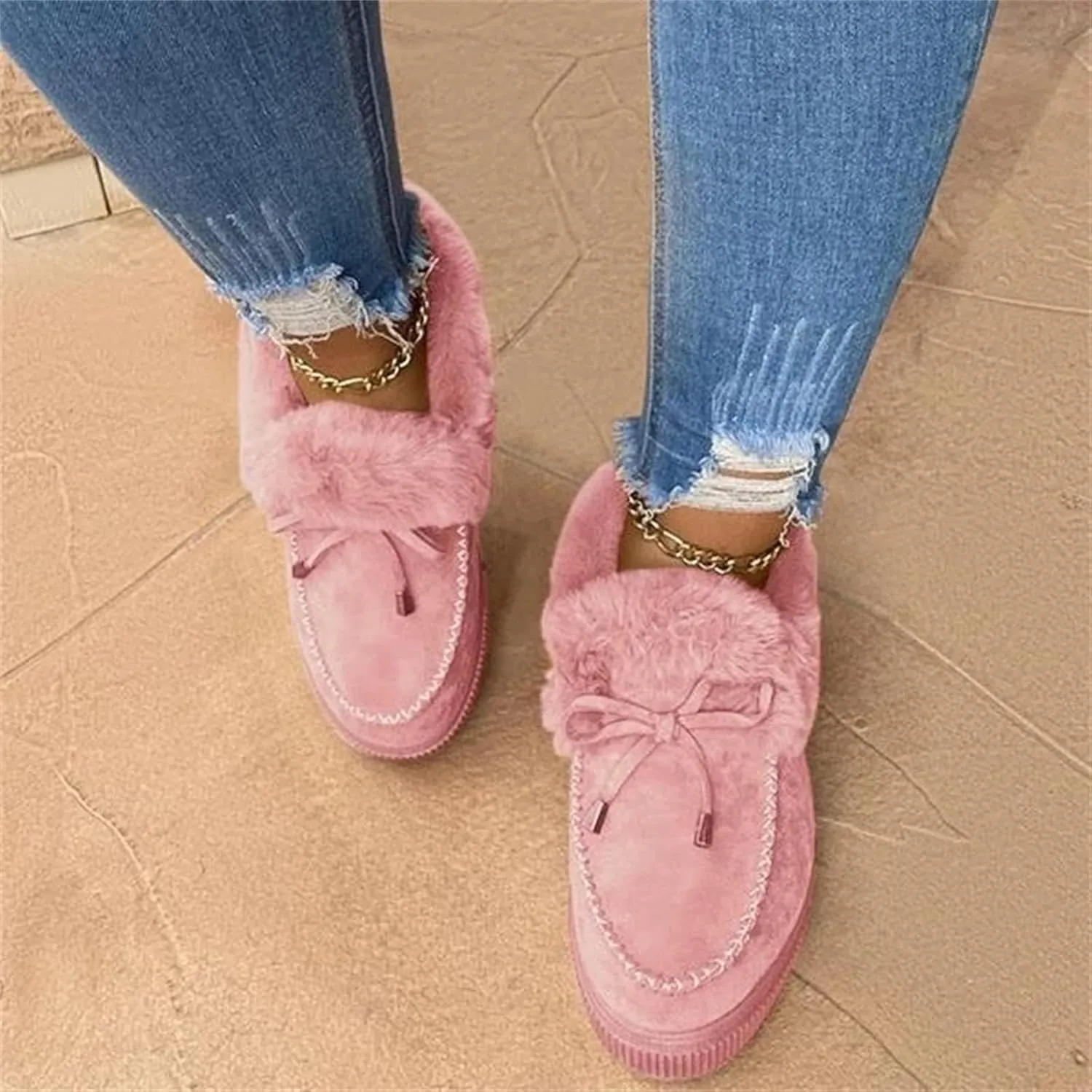 Winter Boots For Women 2024 Fashion Snow Boots Slip on Fur Lined Lightweight Warm Ankle Booties Comfort Loafers Shoes
