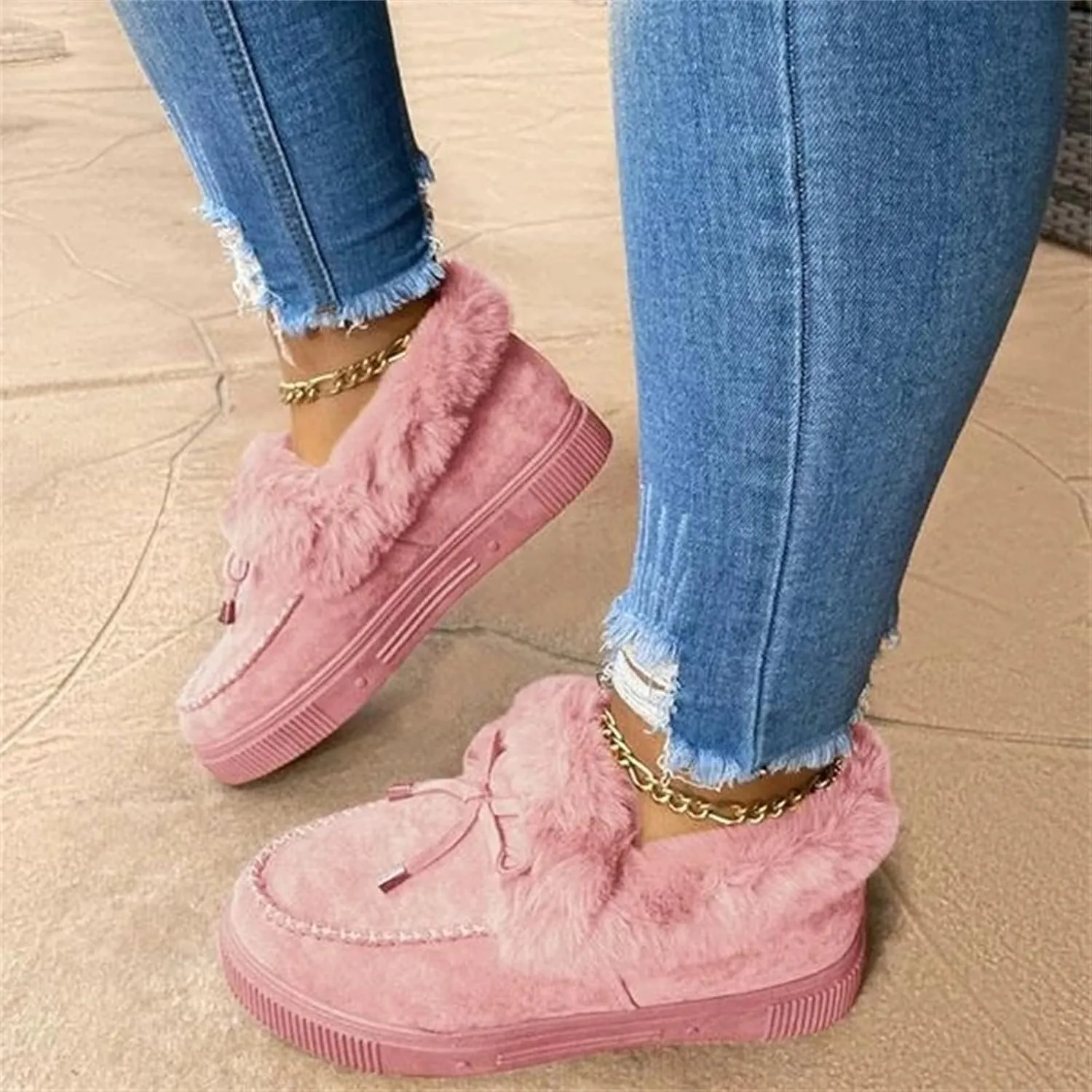Winter Boots For Women 2024 Fashion Snow Boots Slip on Fur Lined Lightweight Warm Ankle Booties Comfort Loafers Shoes