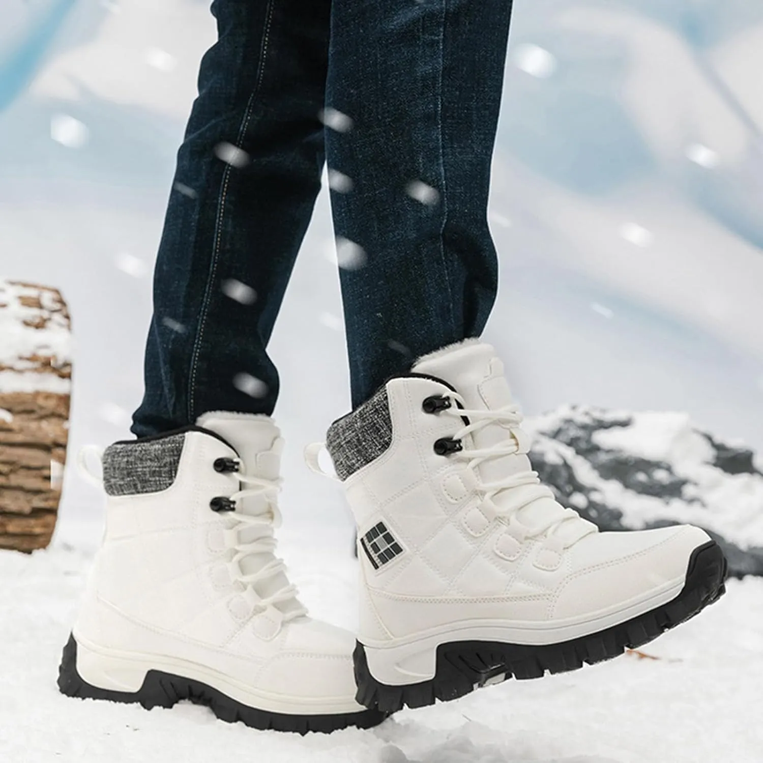 Winter Boots for Women Couple Boots Waterproof Snow Boots Padded Thickened Mid Calf Warm Walking Shoes