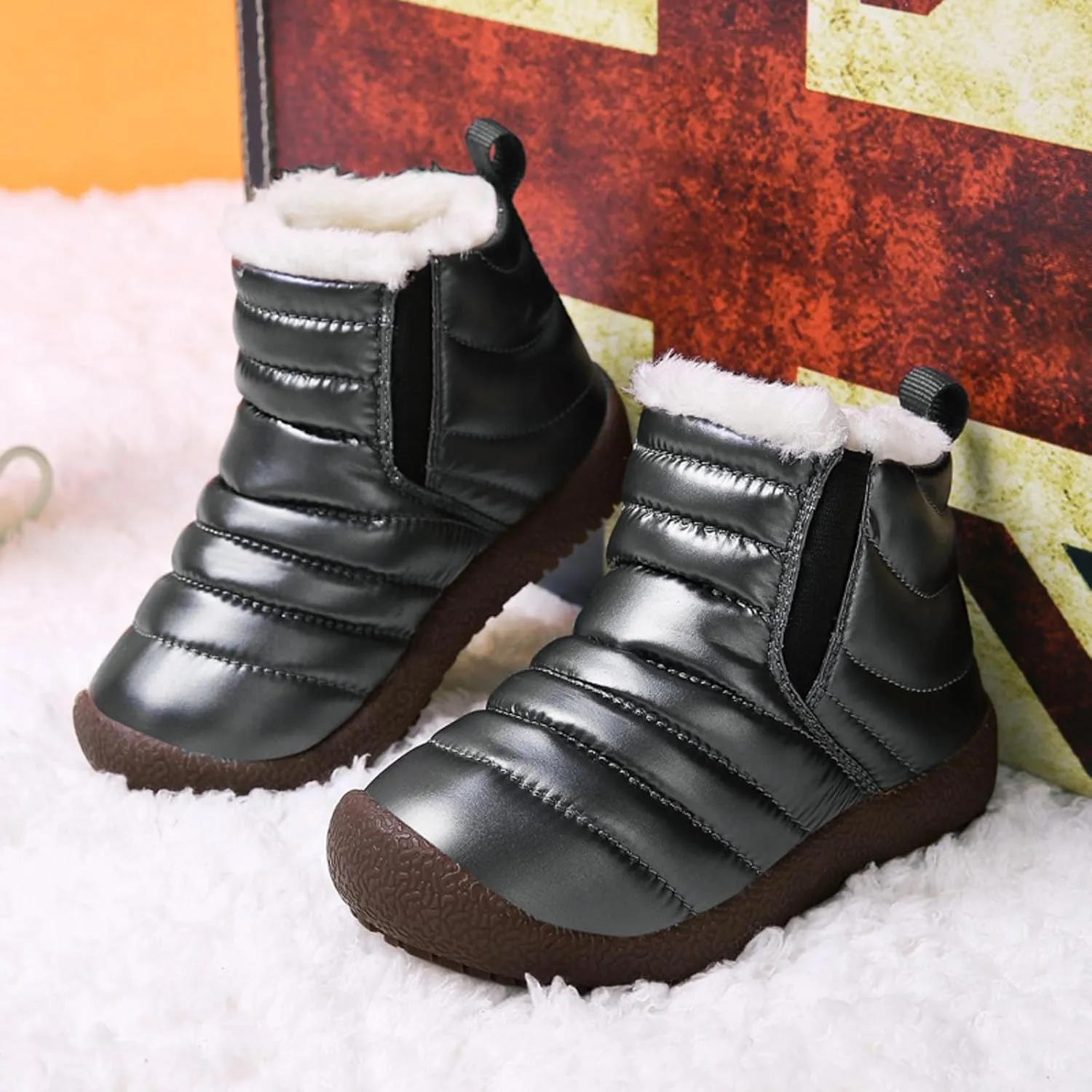 Winter Kids Snow Boots Winter Warm Waterproof Warm Snow Boots Ankle Hiking Boots Anti-Slip Outdoor Shoes