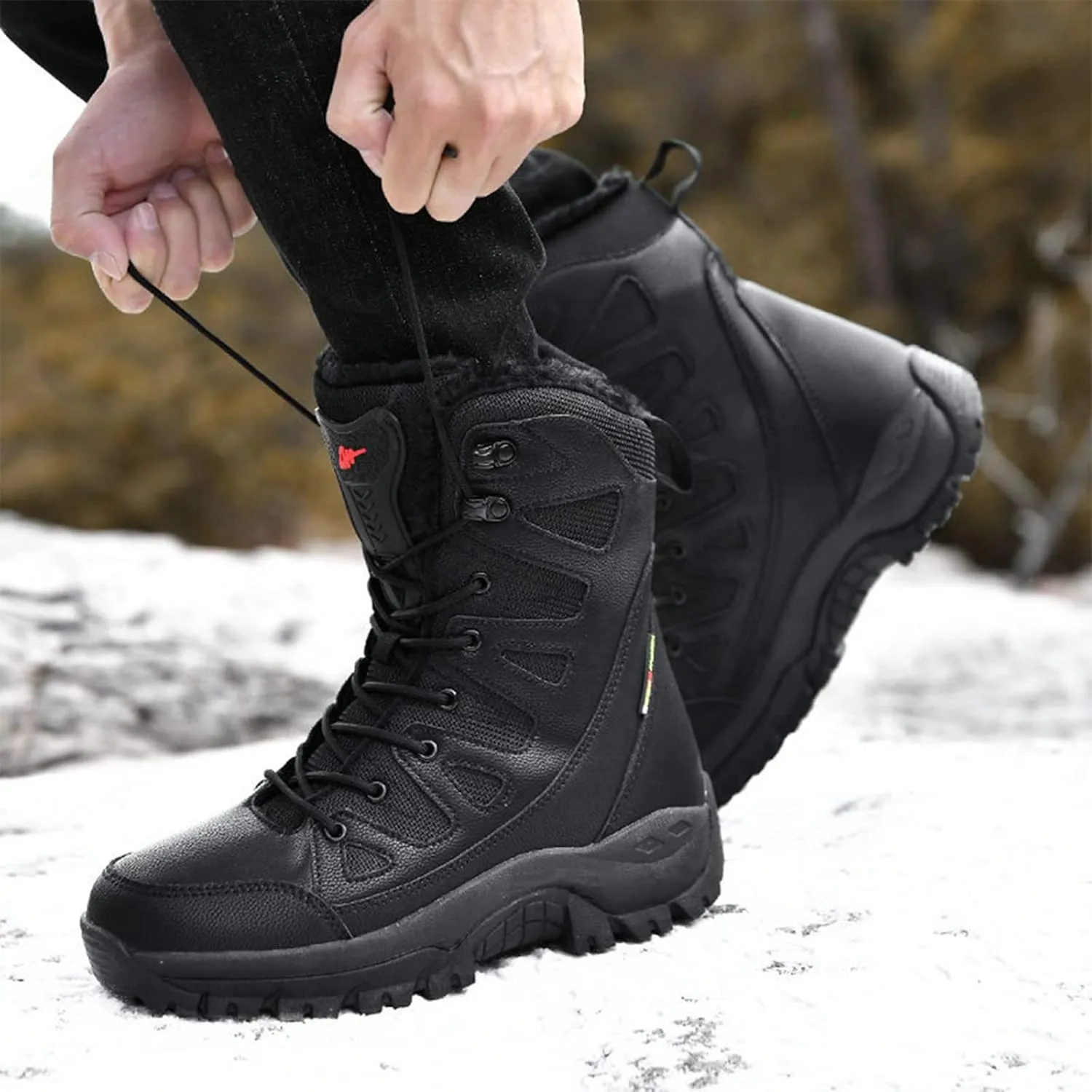 Winter Men Military Boots Leather High-Top Snow Boots Lovers Waterproof Desert Boots Velvet Warm Plus Size Cotton Shoes