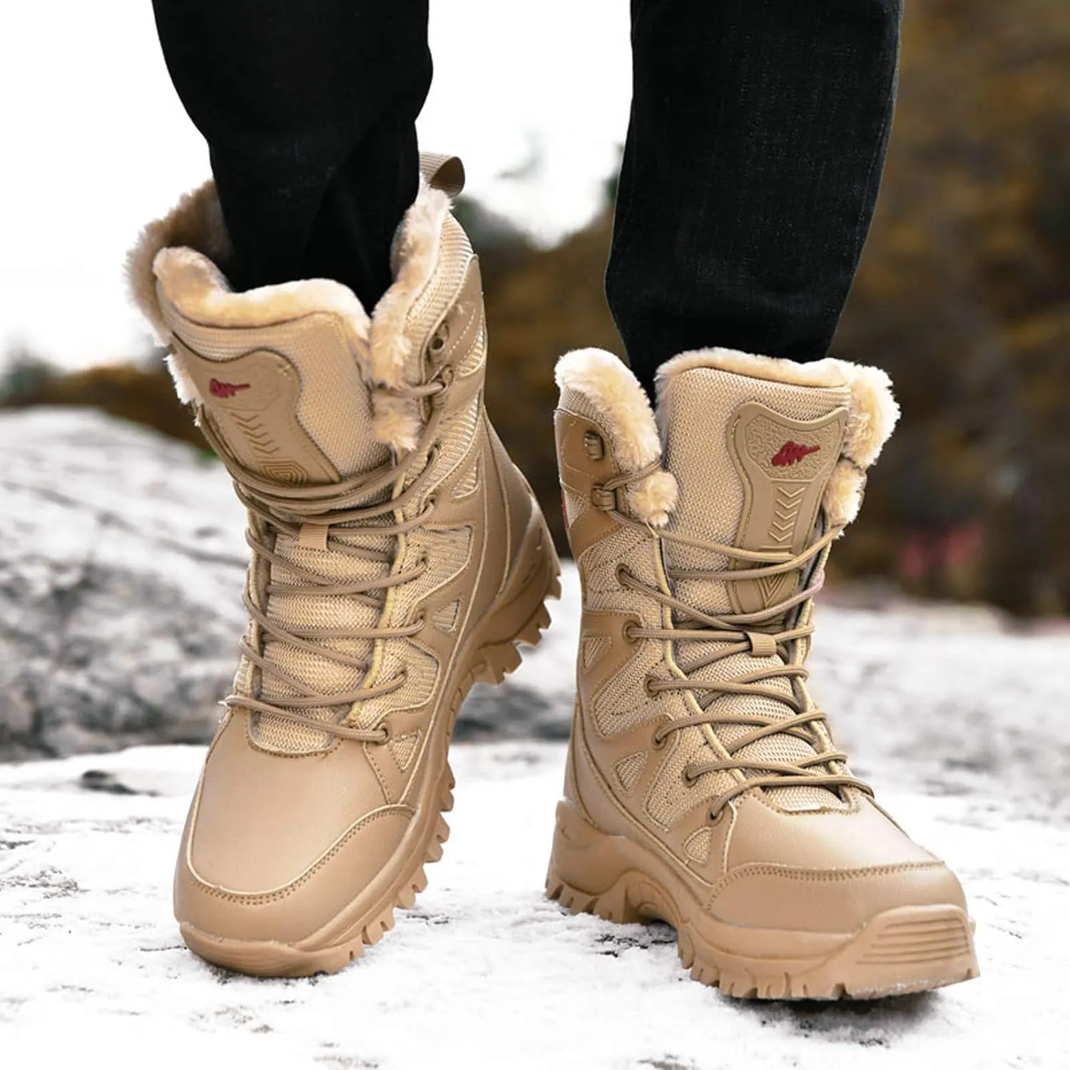 Winter Men Military Boots Leather High-Top Snow Boots Lovers Waterproof Desert Boots Velvet Warm Plus Size Cotton Shoes