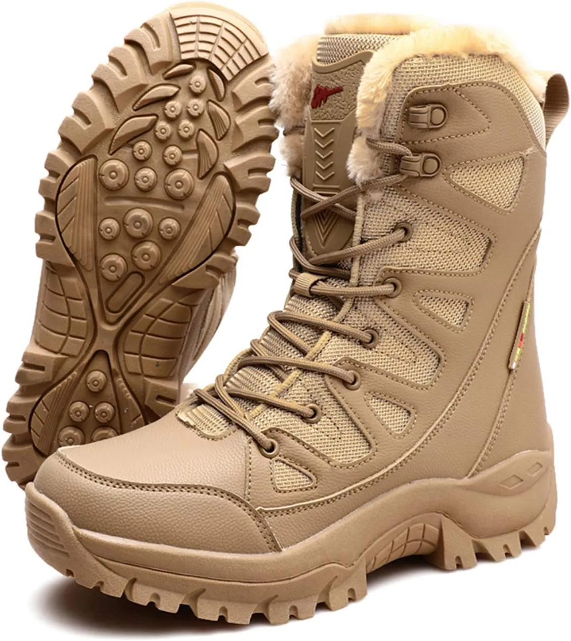 Winter Men Military Boots Leather High-Top Snow Boots Lovers Waterproof Desert Boots Velvet Warm Plus Size Cotton Shoes
