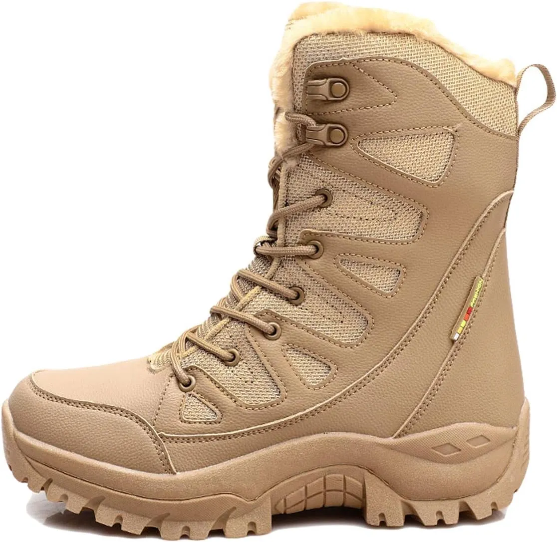Winter Men Military Boots Leather High-Top Snow Boots Lovers Waterproof Desert Boots Velvet Warm Plus Size Cotton Shoes