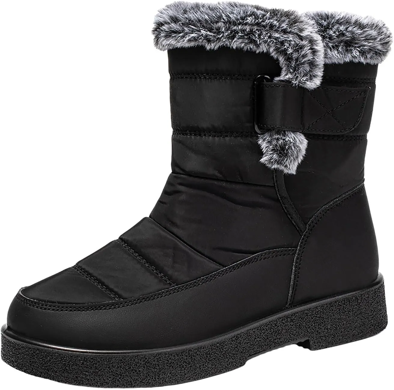 Winter Snow Boots for Women Mid Calf Warm Round Toe Hook and Loop Booties Western Womens Winter Boots Hiking Boots