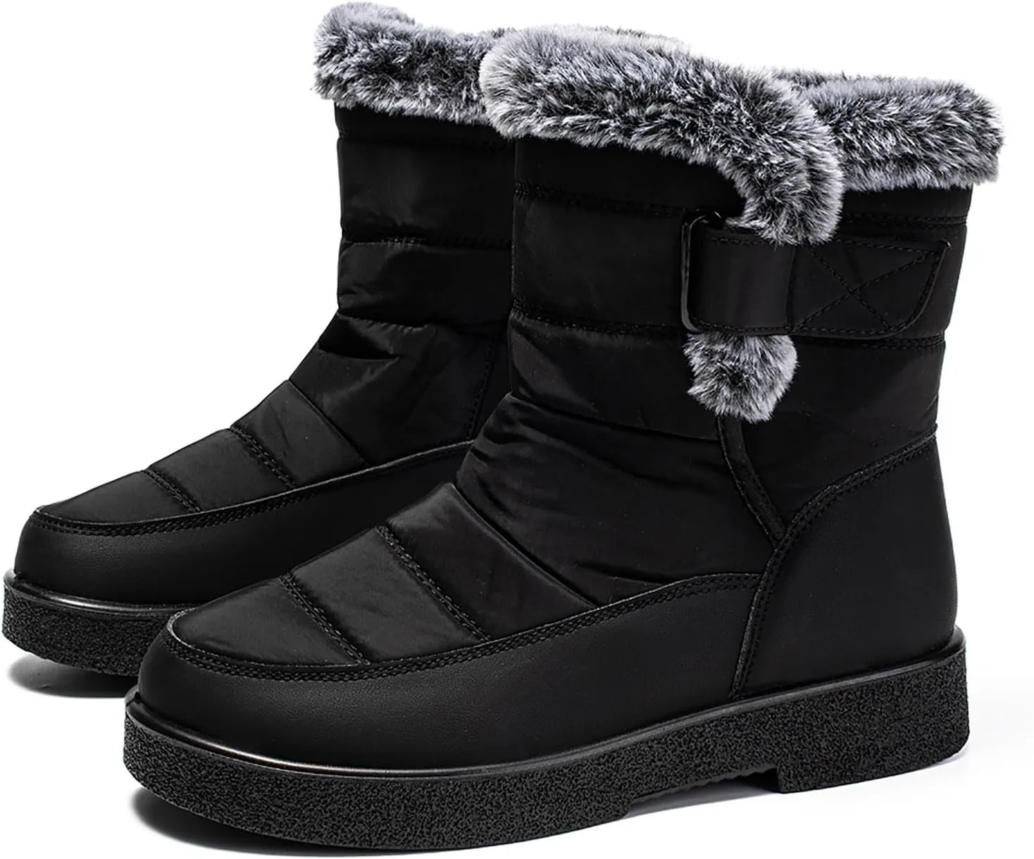 Winter Snow Boots for Women Mid Calf Warm Round Toe Hook and Loop Booties Western Womens Winter Boots Hiking Boots