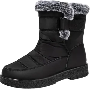 Winter Snow Boots for Women Mid Calf Warm Round Toe Hook and Loop Booties Western Womens Winter Boots Hiking Boots