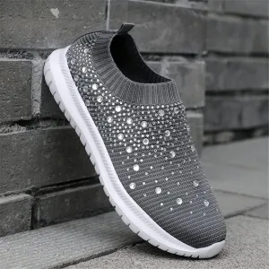 Women Breathable Mesh Knitting Sock Trainer Sneakers Ultra Lightweight Sparkly Shoes Jogging Running Shoes