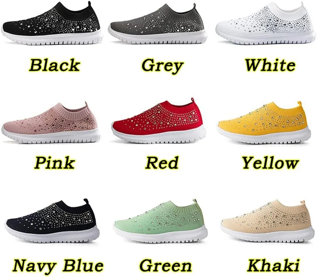 Women Breathable Mesh Knitting Sock Trainer Sneakers Ultra Lightweight Sparkly Shoes Jogging Running Shoes