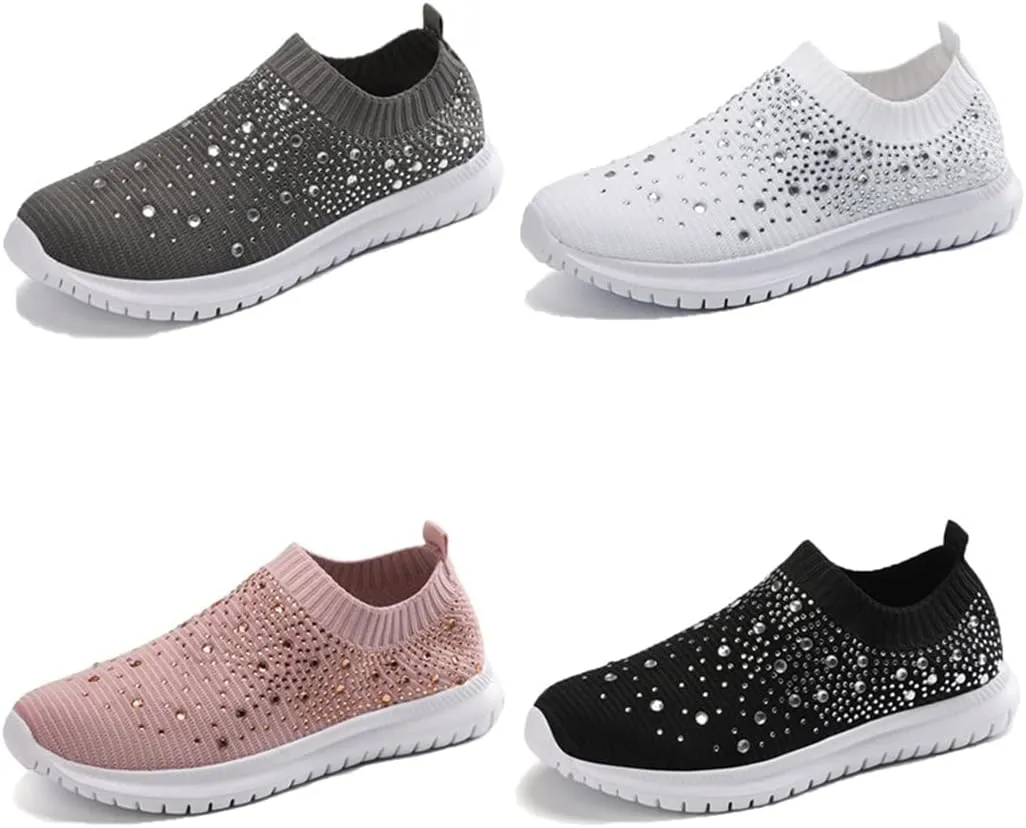 Women Breathable Mesh Knitting Sock Trainer Sneakers Ultra Lightweight Sparkly Shoes Jogging Running Shoes