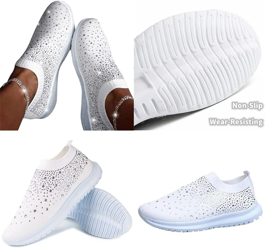 Women Breathable Mesh Knitting Sock Trainer Sneakers Ultra Lightweight Sparkly Shoes Jogging Running Shoes
